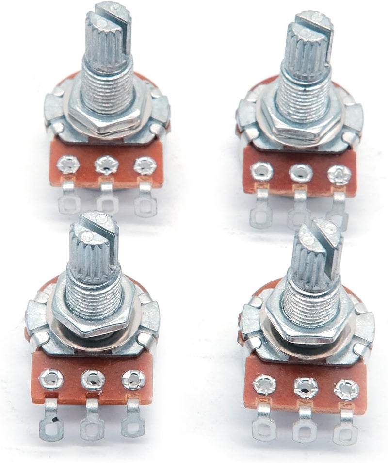 harpfeas 4PCS Mini Guitar Potentiometer Audio Volume Taper Pots for Fender Stratocaster Telecaster Guitar Bass Replacement (Long 18mm, A500K B500K) - Image 3